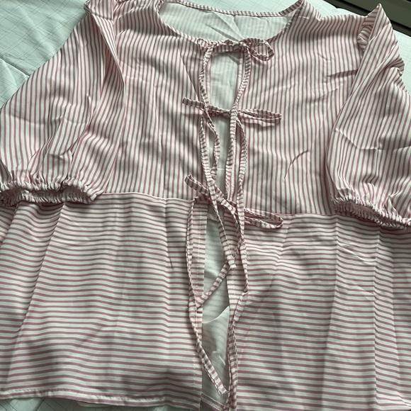 Front tie, pink and white stripe shirt from Temu. Size XXL but fits small. - Picture 1 of 1